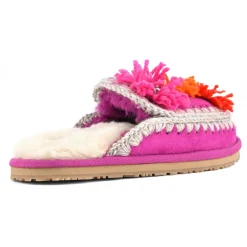 Slipper With Wool Flowers And Rhinestones